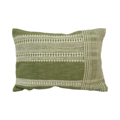 Handmade Olive Green Woven Cotton Cushion Cover – Textured Stripe Lumbar Pillow 35x50 cm