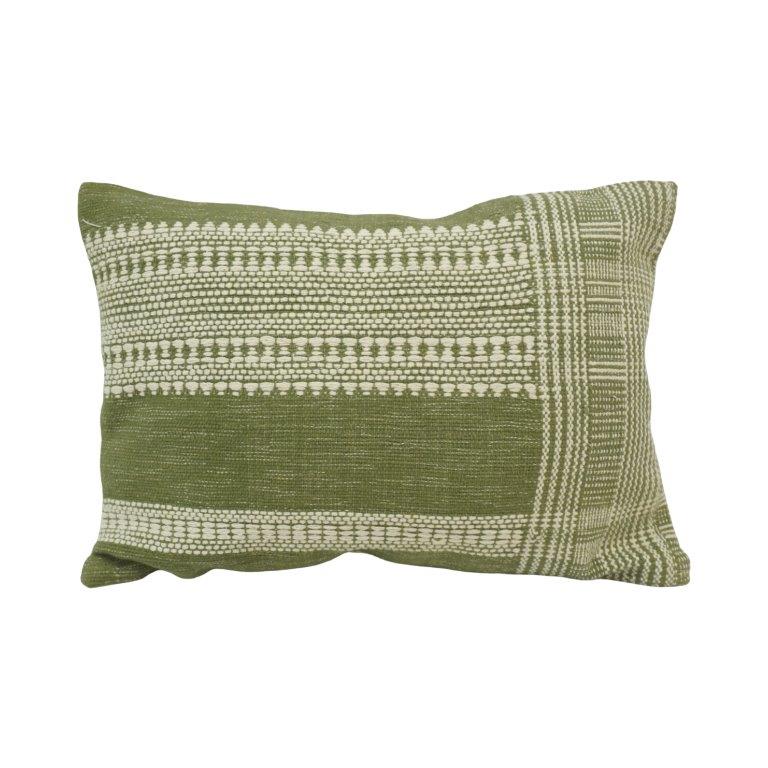 Handmade Olive Green Woven Cotton Cushion Cover – Textured Stripe Lumbar Pillow 35x50 cm