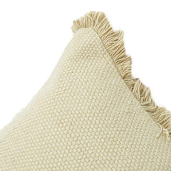 Textured Cotton Cushion Cover with Fringe Edges – Neutral Beige | 18x18 Inch