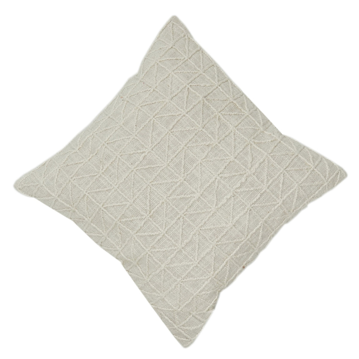 Ivory Geometric Embroidered Cotton Cushion Cover | Textured Minimalist Throw Pillow | 18x18 Inch - Bulk manufacturer & supplier from Panipat, India