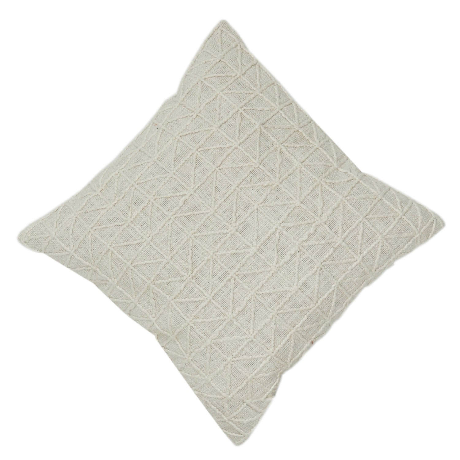 Ivory Geometric Embroidered Cotton Cushion Cover | Textured Minimalist Throw Pillow | 18x18 Inch
