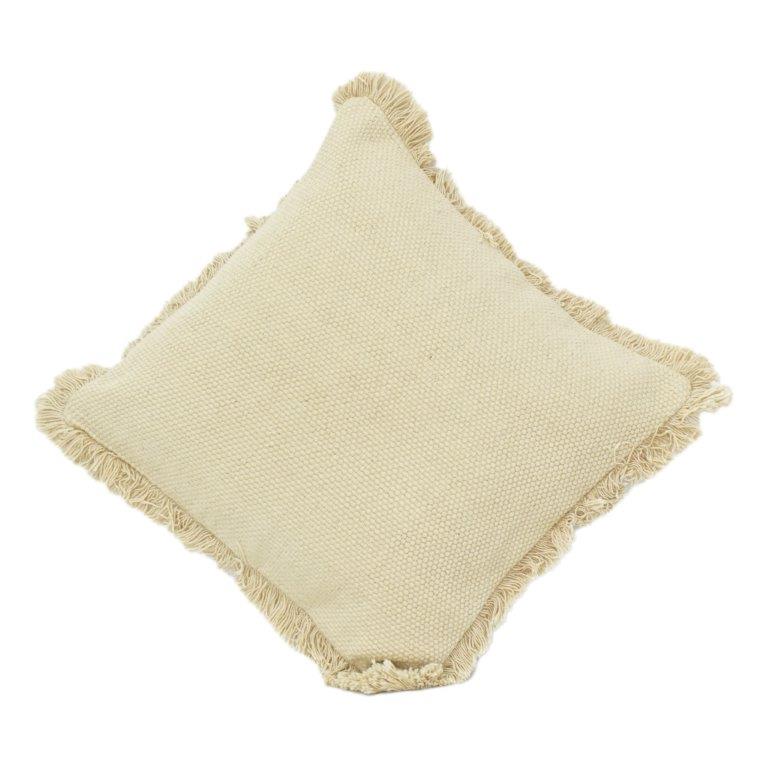 Housse de coussin en coton texturé avec bords à franges – Beige neutre | 45x45 cm - Bulk manufacturer & supplier from Panipat, India