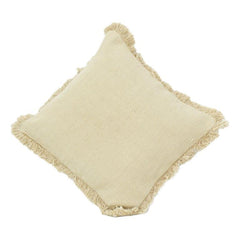 Textured Cotton Cushion Cover with Fringe Edges – Neutral Beige | 18x18 Inch