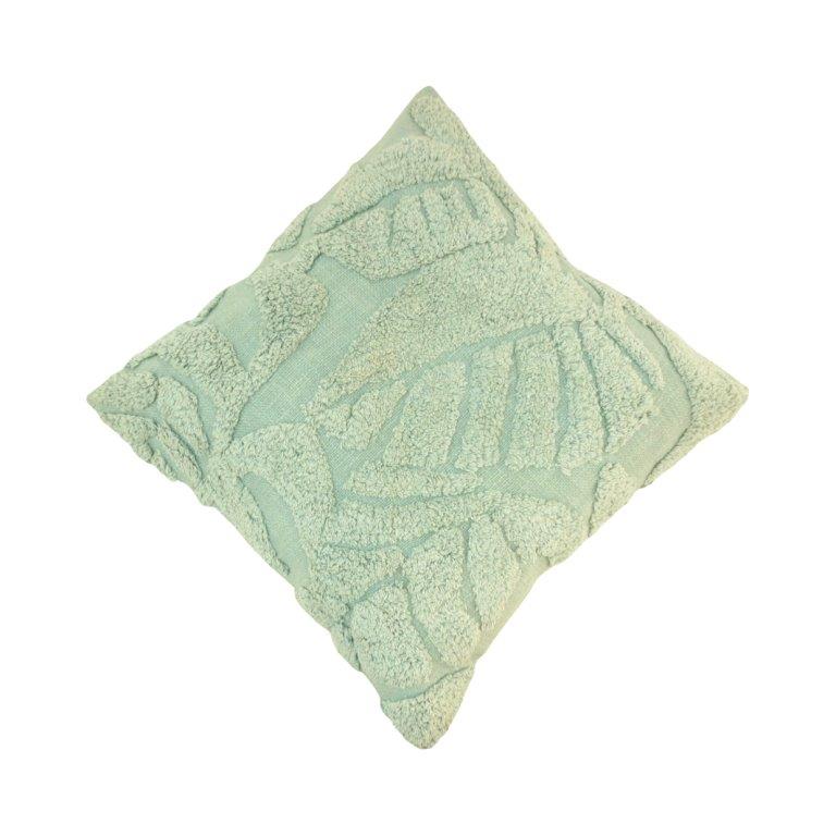 Sage Leaf Tufted Cotton Cushion Cover – 45x45 cm | Textured Botanical Throw Pillow Cover - Bulk manufacturer & supplier from Panipat, India