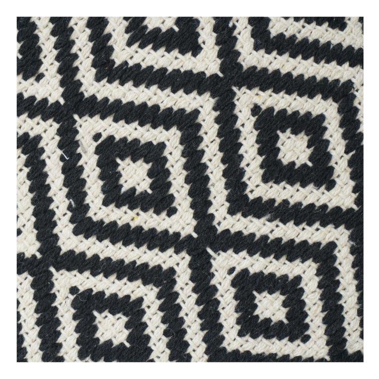 Handwoven Geometric Cotton Cushion Cover 45x45 cm | Black & White Diamond Pattern | Handmade Textured Pillow Case