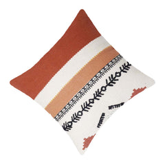 Handmade Woven Cotton Cushion Cover 45x45 cm | Boho Tribal Striped Decorative Throw Pillow Cover | Rust & Ivory | Hidden Zip | Sofa & Bed Cushion Case