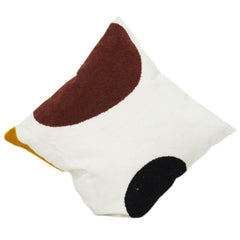 Abstract Embroidered Cotton Cushion Cover 45x45 cm – Modern Textured Decorative Pillow Case in Earthy Tones