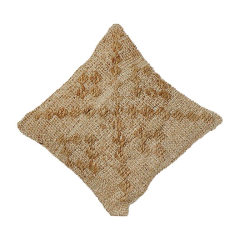 Handwoven Jute Cotton Cushion Cover with Textured Geometric Pattern | Natural Rustic Boho Decor | 18x18 Inch - Bulk manufacturer & supplier from Panipat, India