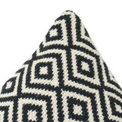 Handwoven Geometric Cotton Cushion Cover 45x45 cm | Black & White Diamond Pattern | Handmade Textured Pillow Case
