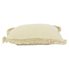 Textured Cotton Cushion Cover with Fringe Edges – Neutral Beige | 18x18 Inch