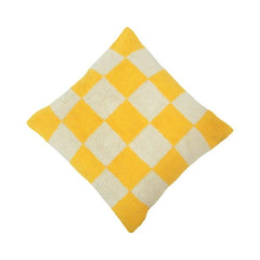 Yellow & Ivory Checkered Tufted Cotton Cushion Cover | 45x45 cm | Handmade Textured Pillow Cover