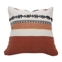 Handmade Woven Cotton Cushion Cover 45x45 cm | Boho Tribal Striped Decorative Throw Pillow Cover | Rust & Ivory | Hidden Zip | Sofa & Bed Cushion Case
