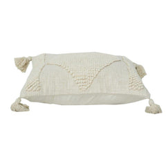 Handgewebter Baumwollkissenbezug mit getuftetem Rautenmuster & Quasten – 45x45 cm | Neutrales Boho Dekokissen