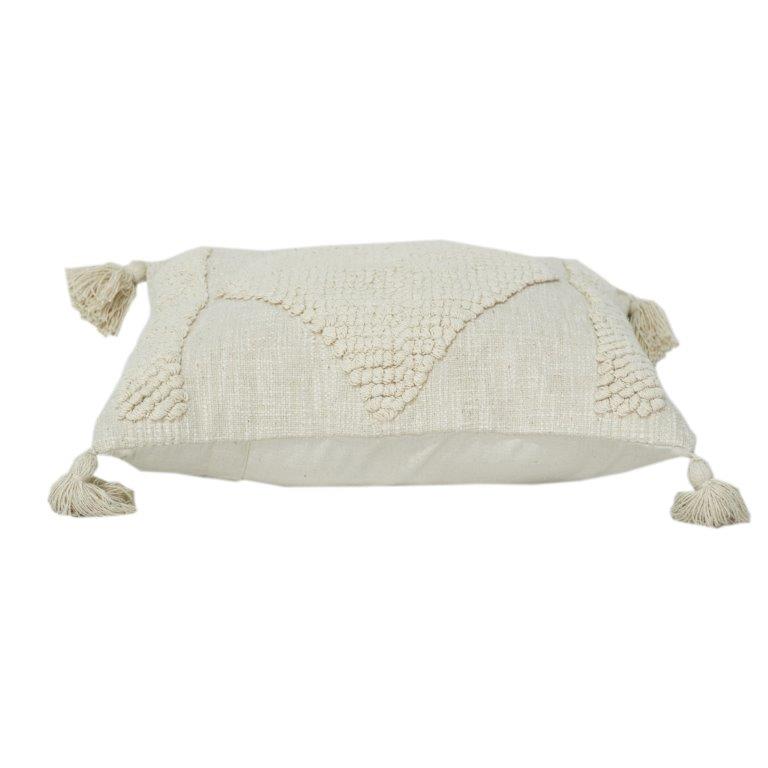 Handwoven Cotton Cushion Cover with Tufted Diamond Pattern & Tassels – 45x45 cm | Neutral Boho Decorative Pillow