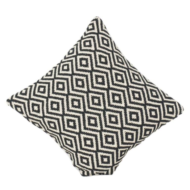 Handwoven Geometric Cotton Cushion Cover 45x45 cm | Black & White Diamond Pattern | Handmade Textured Pillow Case