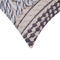 Handwoven Boho Fringe Cushion Cover 45x45 cm | Cotton & Polyester Textured Geometric Throw Pillow Cover | Grey & Ivory Decorative Cushion Cover