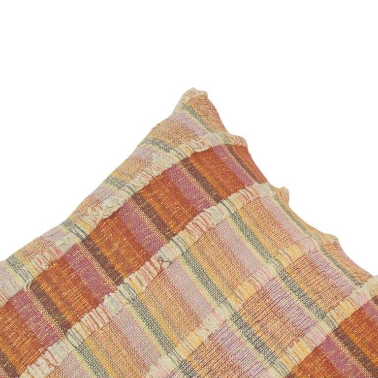 Rust & Beige Handwoven Striped Cotton Cushion Cover with Fringed Texture | 45x45 cm - Bulk manufacturer & supplier from Panipat, India