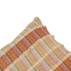 Rust & Beige Handwoven Striped Cotton Cushion Cover with Fringed Texture | 45x45 cm