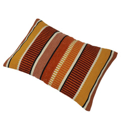 Handwoven Cotton Striped Cushion Cover 35 x 50 cm | Boho Rustic Lumbar Throw Pillow Cover | Mustard, Rust & Ivory Woven Decorative Cushion