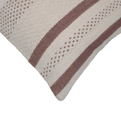 Handwoven Cotton Cushion Cover 45x45 cm | Ivory & Brown Woven Stripe Design | Handmade Decorative Throw Pillow Cover | Boho Farmhouse Home Décor