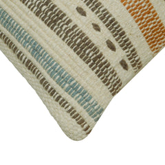 Handwoven Cotton Cushion Cover 45x45 cm – Geometric Striped Design in Ivory, Rust & Blue