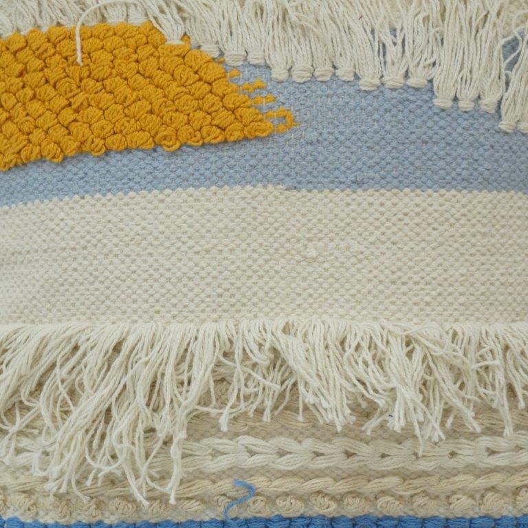 Textured Fringe Cotton Cushion Cover | Handwoven Boho Tufted Pillow Cover | Blue & Mustard Abstract Design | 45x45 cm - Bulk manufacturer & supplier from Panipat, India