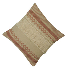 Handwoven Cotton Cushion Cover 45x45 cm | Boho Woven Tufted Fringe Cushion Cover | Decorative Throw Pillow Cover for Sofa, Bed & Living Room | Blush Pink & Natural