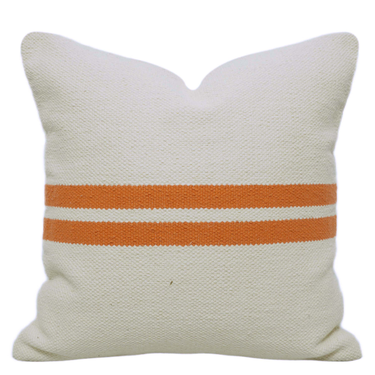 Handwoven Cushion Cover 45x45 cm – Ivory & Rust Orange Striped Textured Design