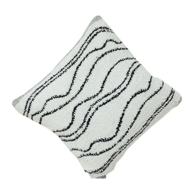Housse de coussin en coton brodé Vague Noire | Motif abstrait moderne texturé | 45x45 cm - Bulk manufacturer & supplier from Panipat, India