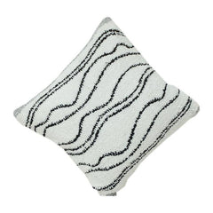 Black Wave Embroidered Cotton Cushion Cover | Textured Modern Abstract Design | 18x18 Inch
