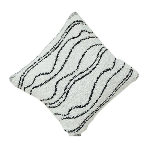 Black Wave Embroidered Cotton Cushion Cover | Textured Modern Abstract Design | 18x18 Inch