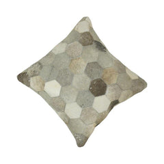 Handcrafted Genuine Hair-On Leather Hexagon Patchwork Cushion Cover – Natural Multi-Tone | 45 x 45 cm