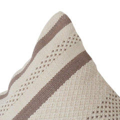 Handwoven Cotton Cushion Cover with Textured Stripes | Neutral Beige & Brown Geometric Design | 18x18 Inch