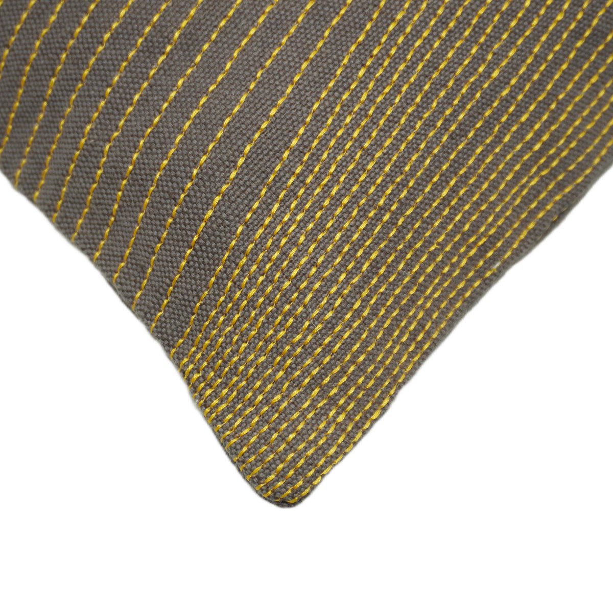 Charcoal grey and mustard striped machine embroidered cushion cover 45x45 cm