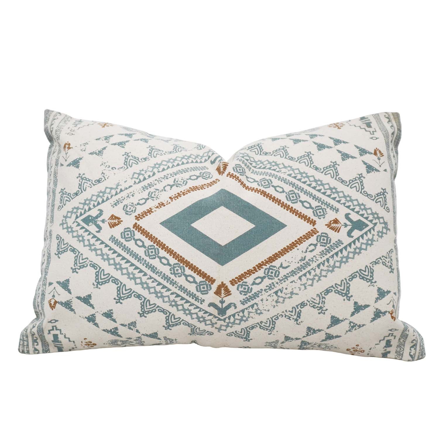 Printed Cotton Cushion Cover 35 x 50 cm | Boho Geometric Tribal Design | Decorative Lumbar Throw Pillow Cover with Concealed Zip | Sofa, Bed & Living Room Décor