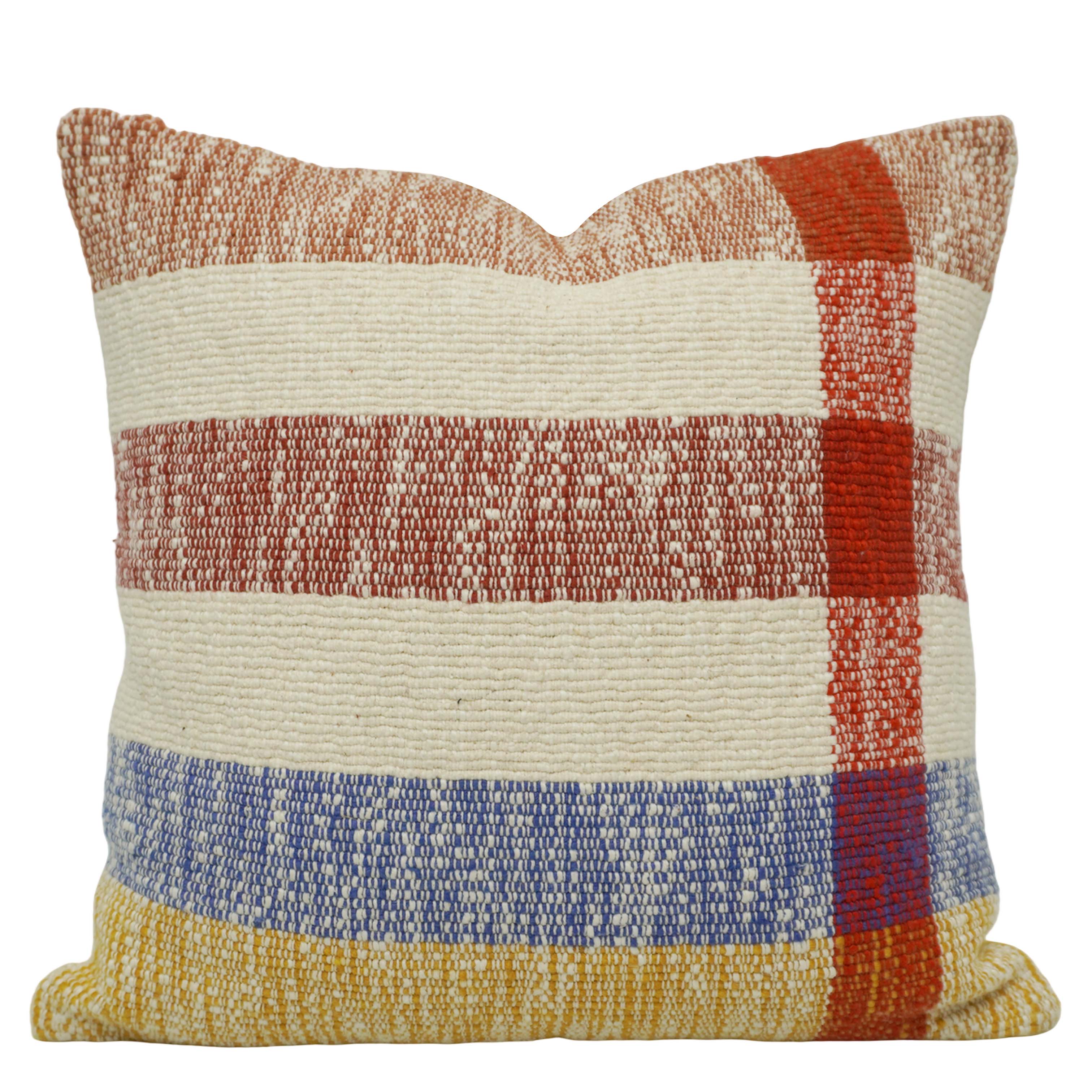 Handwoven Cotton Cushion Cover 45x45 cm | Multicolor Striped Woven Throw Pillow Cover | Artisan Handmade Decorative Cushion Cover with Hidden Zipper | Modern Boho Home Décor