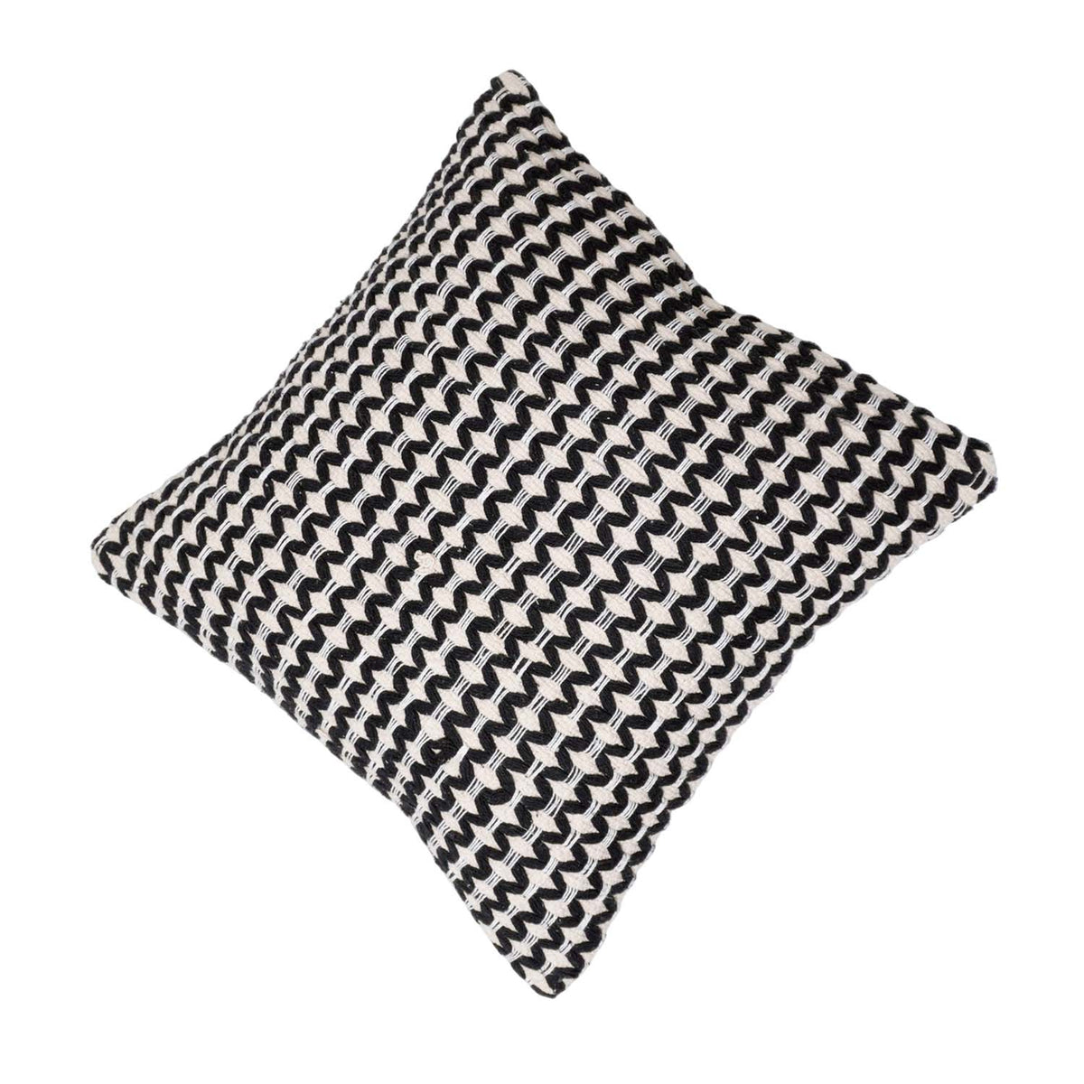 Handmade Geometric Embroidered Cotton Cushion Cover 45x45 cm | Black & Ivory Decorative Throw Pillow Cover | Modern Boho Home Décor - Bulk manufacturer & supplier from Panipat, India