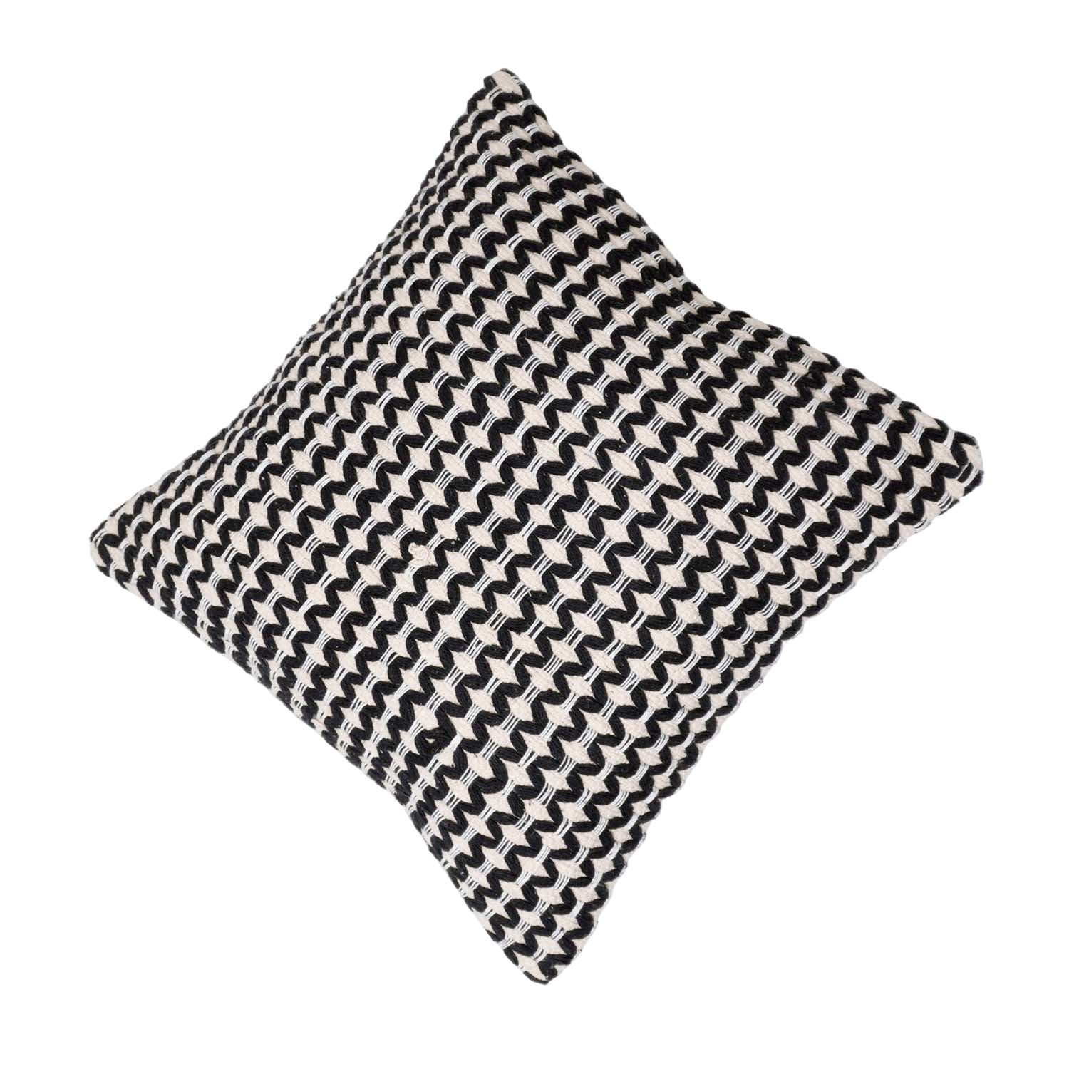 Handmade Geometric Embroidered Cotton Cushion Cover 45x45 cm | Black & Ivory Decorative Throw Pillow Cover | Modern Boho Home Décor