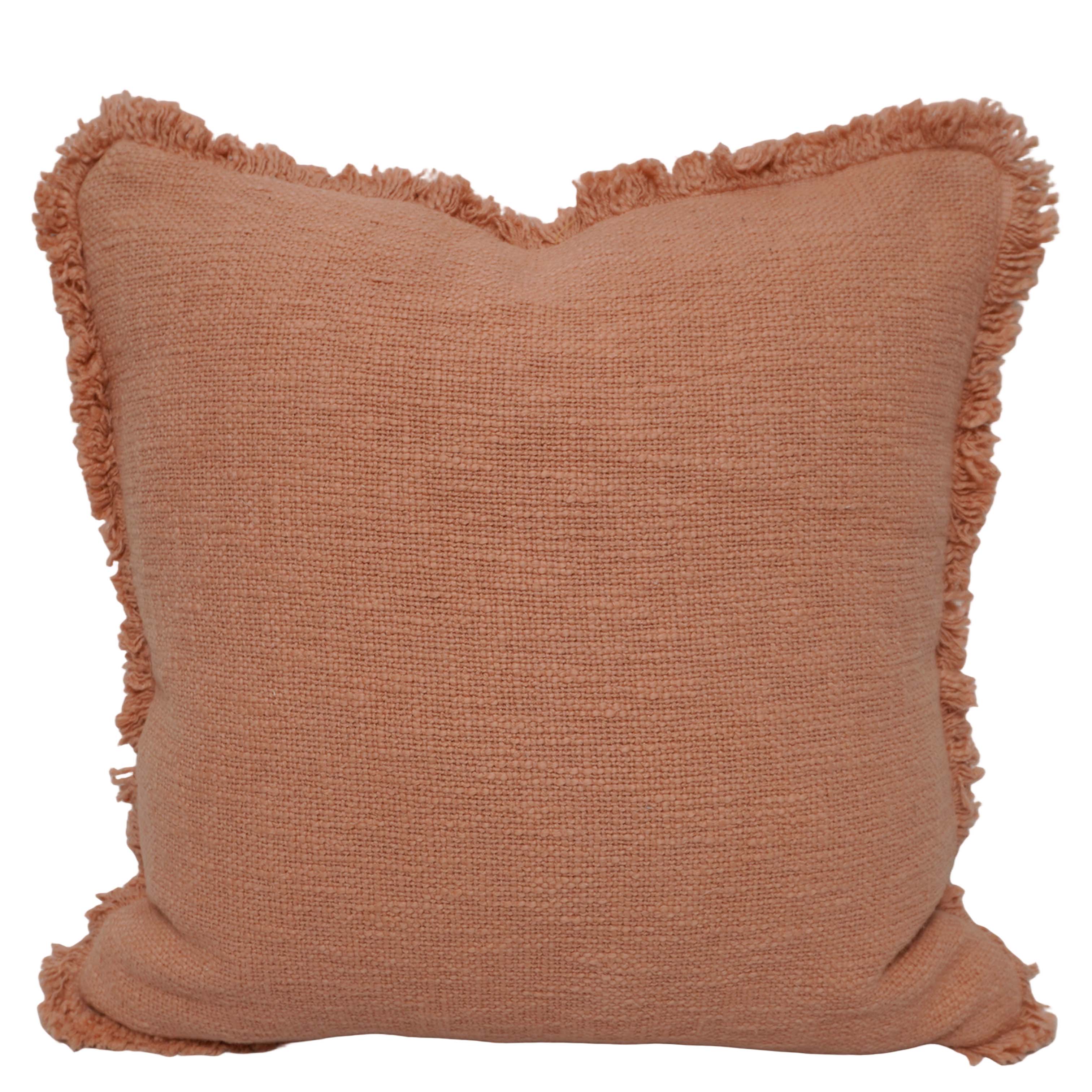 Solid Peach Cotton Cushion Cover with Fringe Edges | 100% Cotton Decorative Throw Pillow Cover | 45 x 45 cm (18 x 18 Inch)