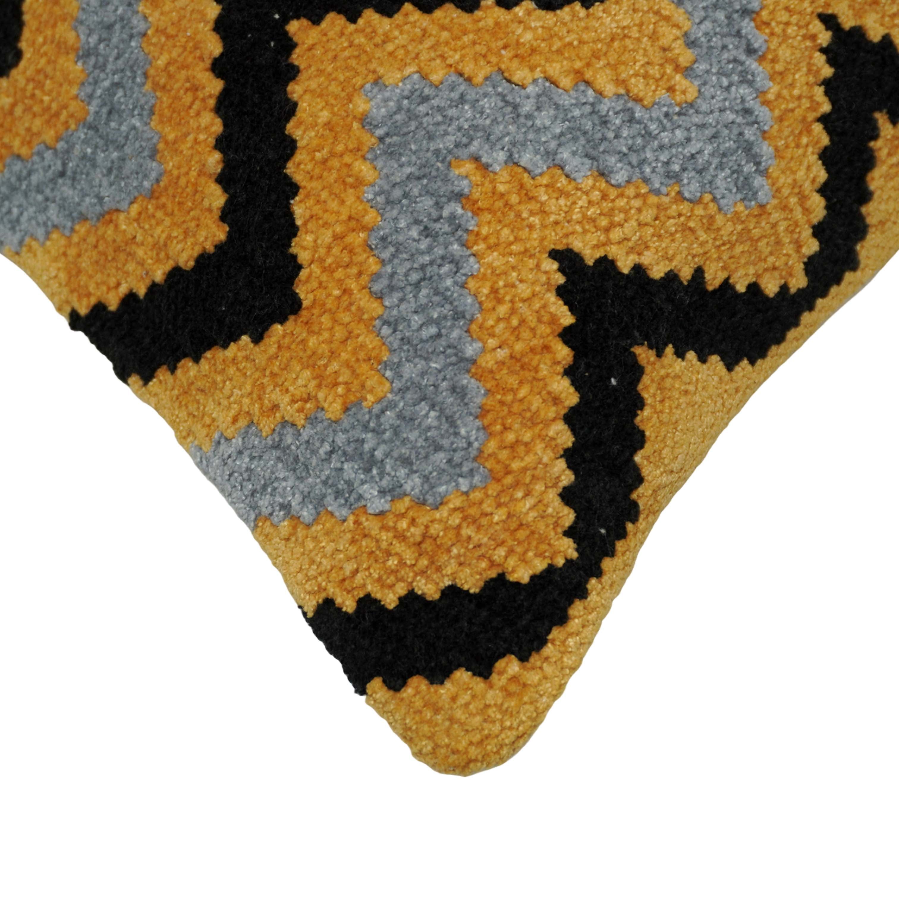 Handwoven Chevron Cotton Cushion Cover 45x45 cm | Textured Mustard, Grey & Black Geometric Design | Decorative Throw Pillow Cover with Concealed Zip