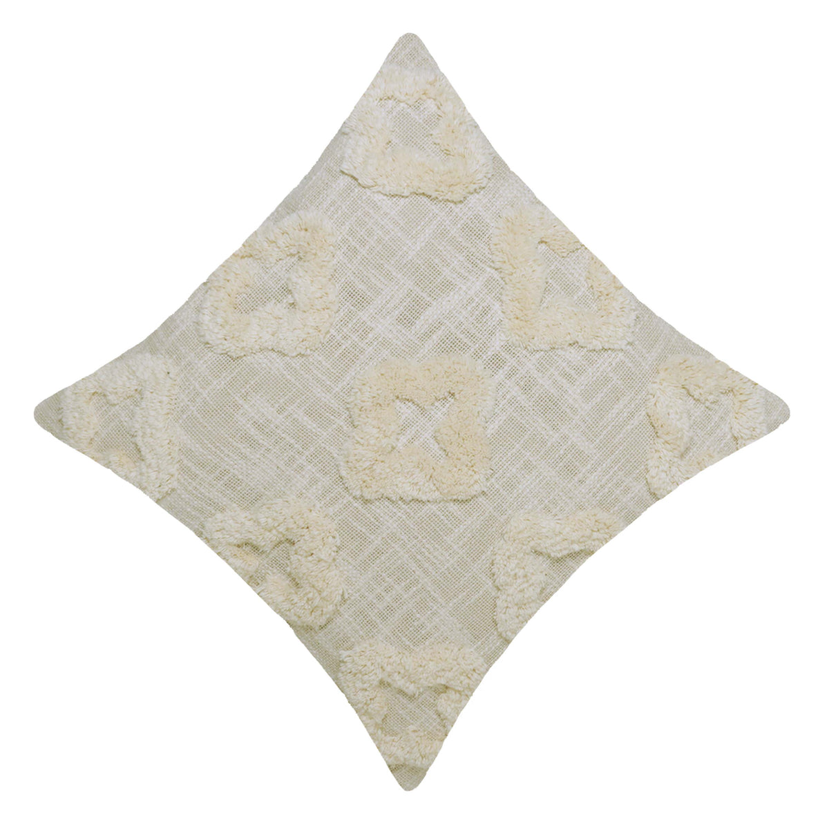Hand Tufted Cotton Cushion Cover 45x45 cm | Geometric Textured Throw Pillow Cover | Cream Boho Decorative Cushion Cover with Hidden Zipper | 18x18 Inch