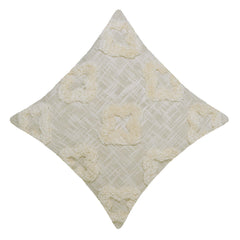 Hand Tufted Cotton Cushion Cover 45x45 cm | Geometric Textured Throw Pillow Cover | Cream Boho Decorative Cushion Cover with Hidden Zipper | 18x18 Inch