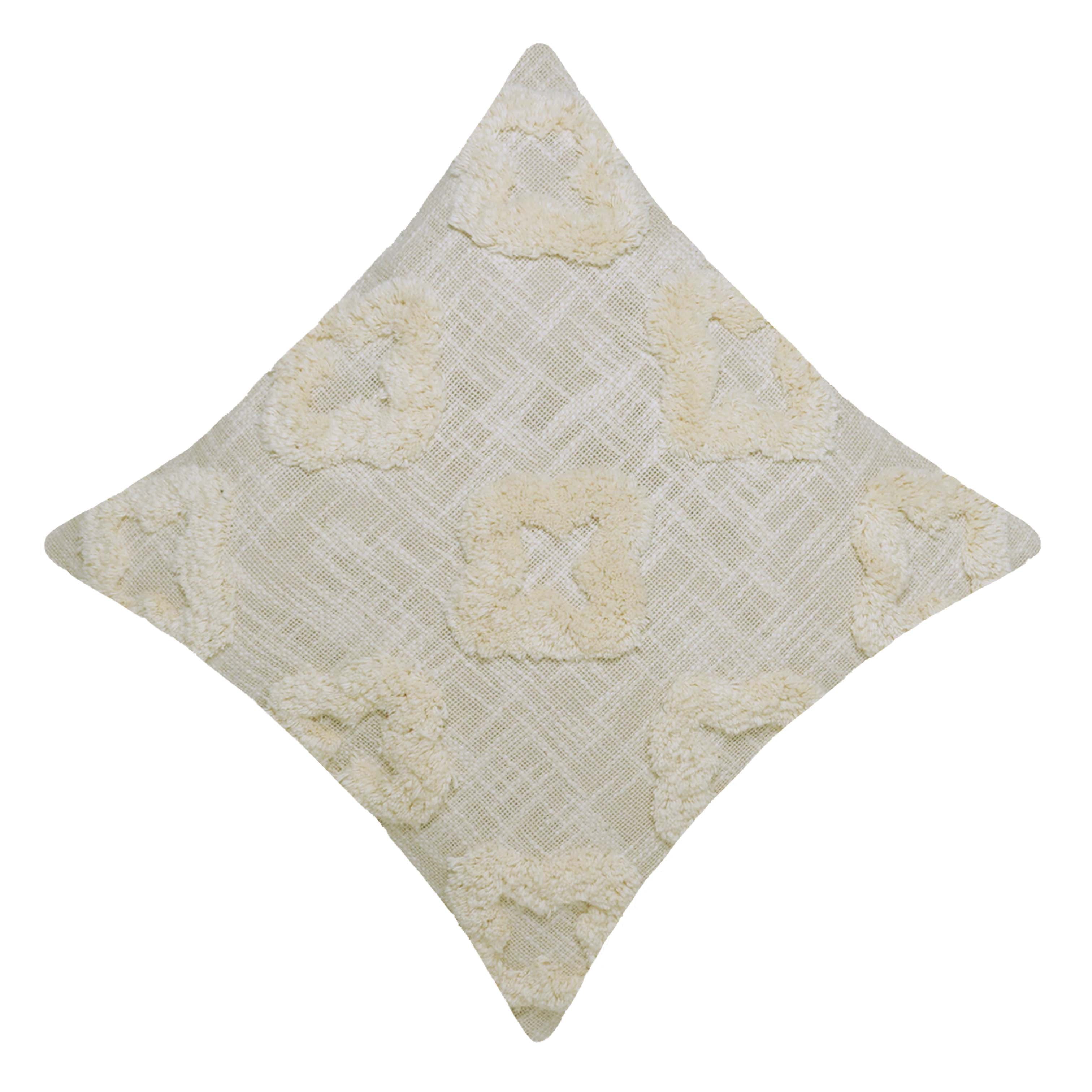 Hand Tufted Cotton Cushion Cover 45x45 cm | Geometric Textured Throw Pillow Cover | Cream Boho Decorative Cushion Cover with Hidden Zipper | 18x18 Inch