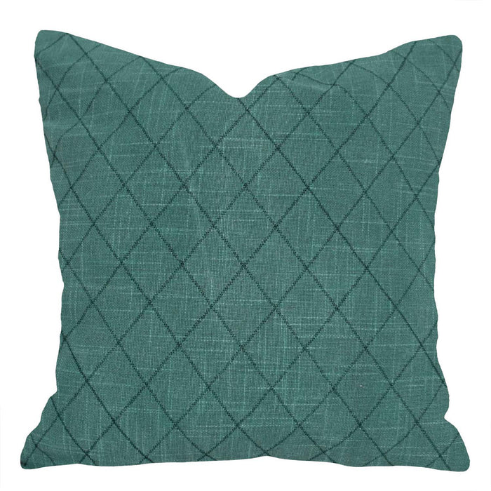 Machine Embroidered Cotton Cushion Cover – Teal Diamond Lattice Pattern, 45 x 45 cm
