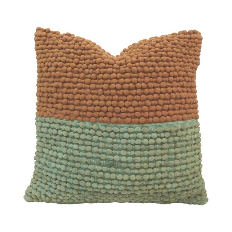 Handwoven Bobble Textured Polyester Cushion Cover – Dual Tone Rust & Sage Green | 45x45 cm - Bulk manufacturer & supplier from Panipat, India