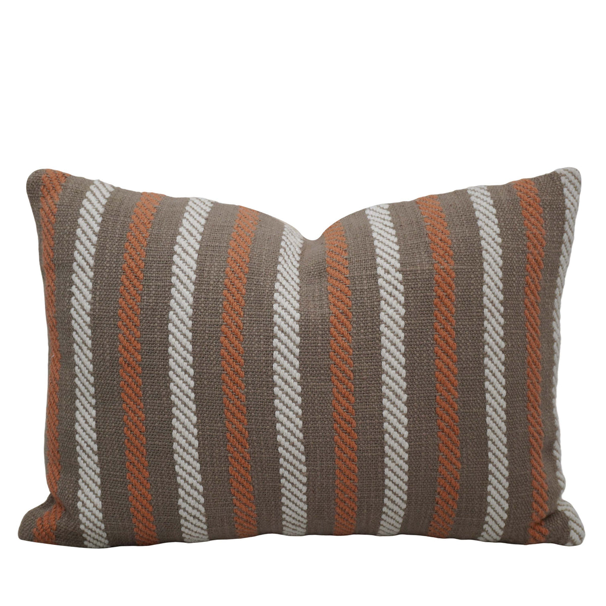 Handwoven Cotton Cushion Cover 35 x 50 cm | Brown, Rust & Ivory Striped Woven Lumbar Cushion Cover | Decorative Rectangular Throw Pillow Cover with Hidden Zipper - Bulk manufacturer & supplier from Panipat, India