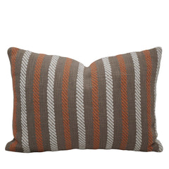 Handwoven Cotton Cushion Cover 35 x 50 cm | Brown, Rust & Ivory Striped Woven Lumbar Cushion Cover | Decorative Rectangular Throw Pillow Cover with Hidden Zipper