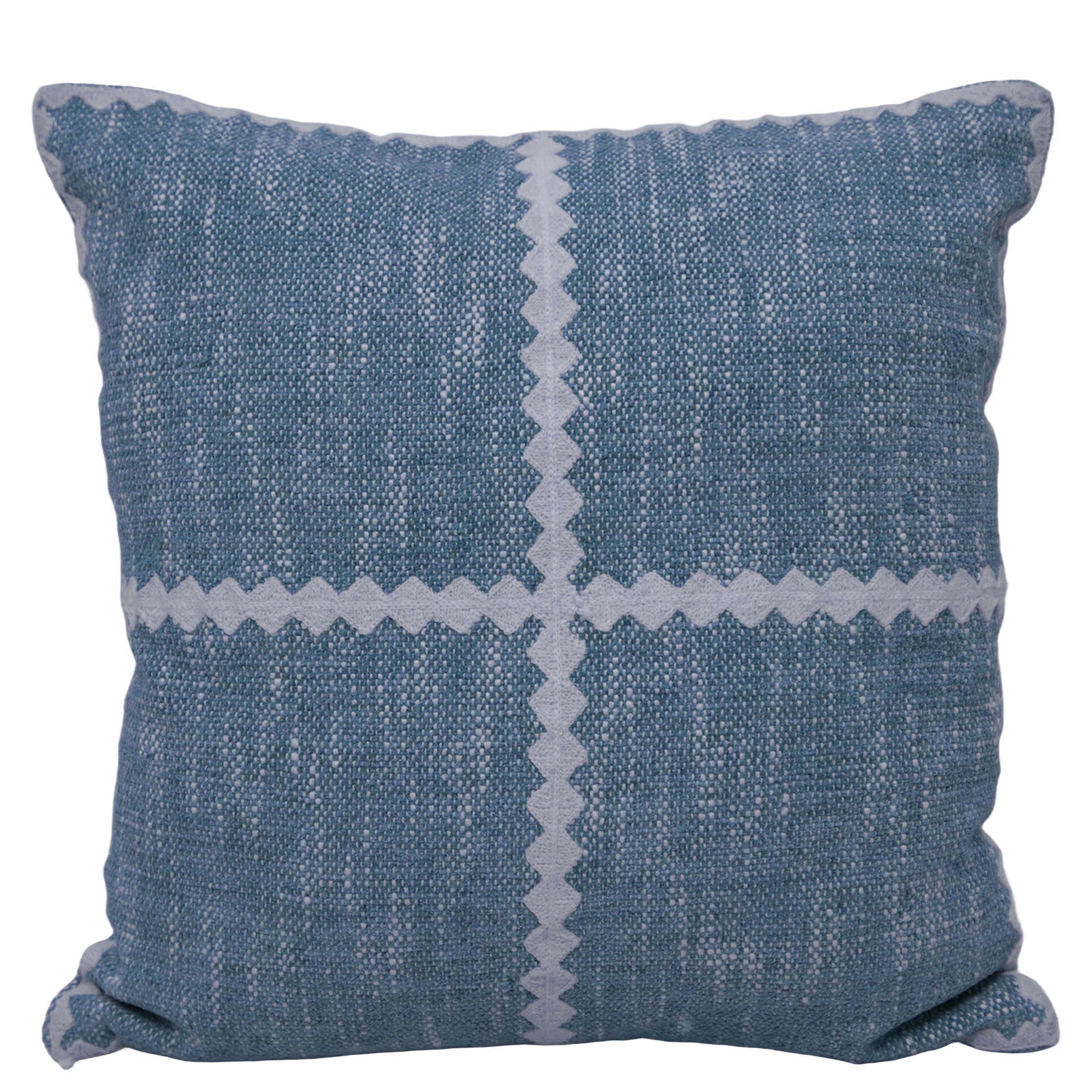 Handwoven Cotton Cushion Cover 45x45 cm | Blue Textured Geometric Woven Cushion Cover | Decorative Throw Pillow Cover with Hidden Zipper