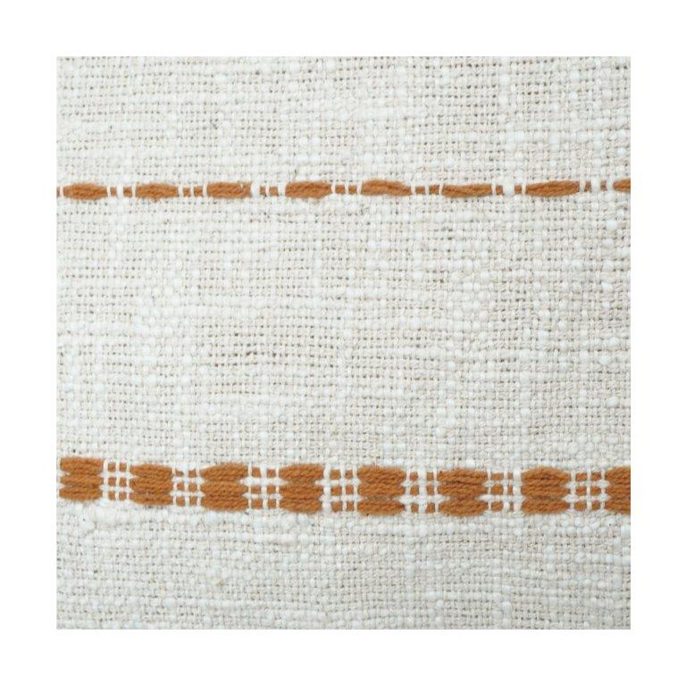 Handwoven Cotton Cushion Cover 45x45 cm – Neutral Textured Fabric with Rust Stripe Embroidery | Handmade Minimalist Pillow Cover