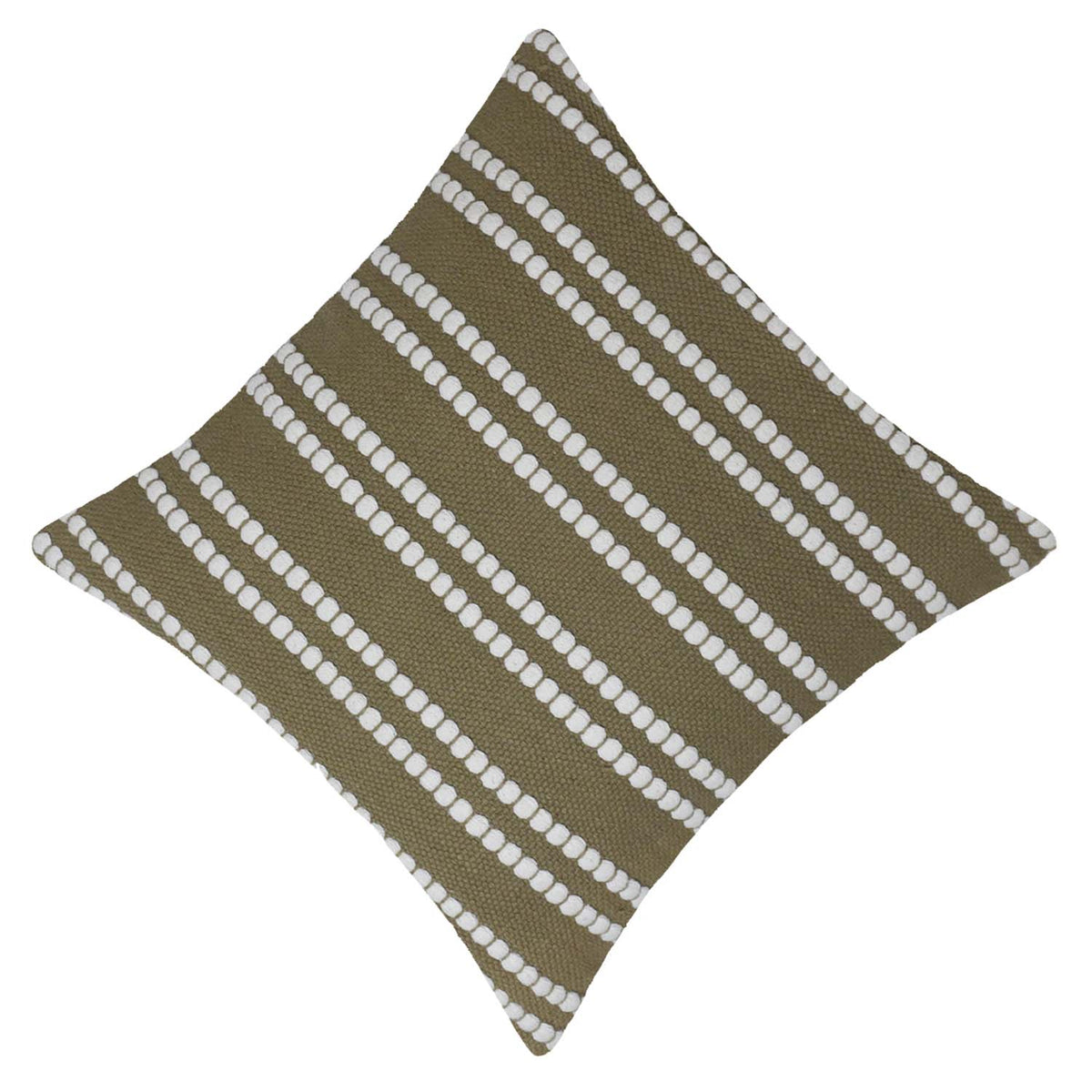 Handwoven Cotton Cushion Cover 45x45 cm – Olive Green with Ivory Textured Stripe Design | Decorative Sofa Cushion Cover | Hidden Zip | 100% Cotton - Bulk manufacturer & supplier from Panipat, India